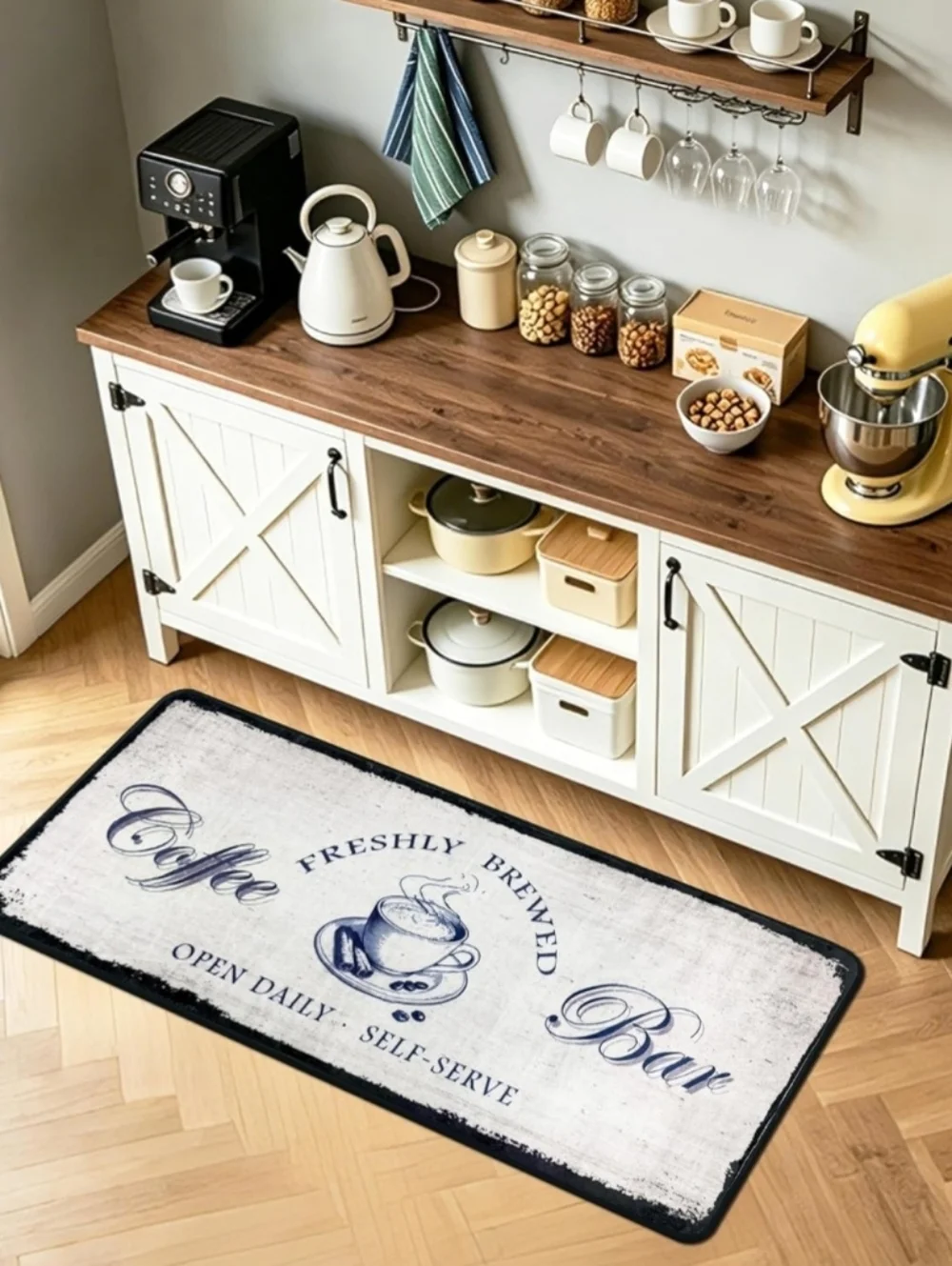 Coffee Bar Kitchen Runner Rug | 20x48 Plush Anti-Fatigue Rug | Non-Slip Backing
